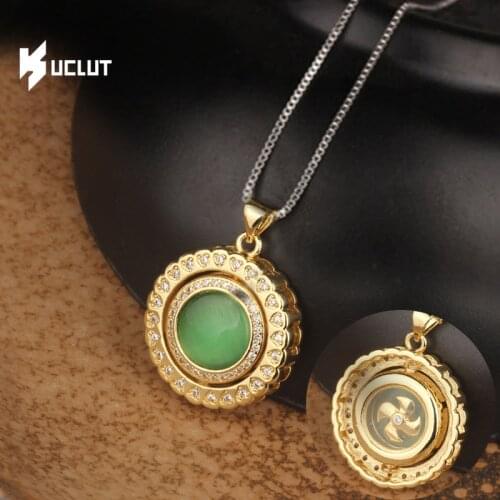 KUCLUT Rotatable Windmill Green Stone Pendant Necklace AAA Cubic Zirconia Pave Silver Color Crystal Necklace Jewelry Women Men
