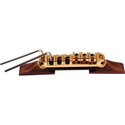 Durable Metal Roller Saddles Bridge Rosewood Base with Wrenches for Archtop Jazz Guitar Parts DIY, Gold