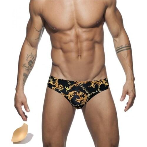 Push Pad swimwear Men Printing Bathing Suit Swimming Briefs Low Waist Swimsuit Summer Mens Swim Trunks Quick Drying Beachwear