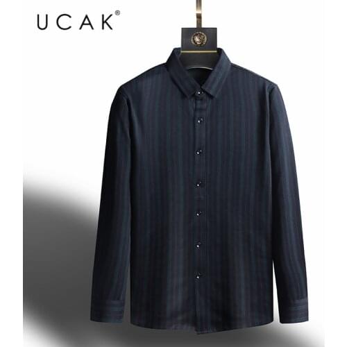 UCAK Brand Streetwear Shirt Spring New Fashion Style Casual Long Sleeves Turn-Down Collar Striped Shirt Men Clothing Homme U6144