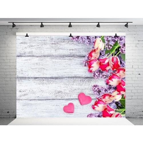 VinylBDS 10x10ft White Wooden Photo Background Wedding Pink Flower Valentines Day Fotografie Achtergrond Children Photography