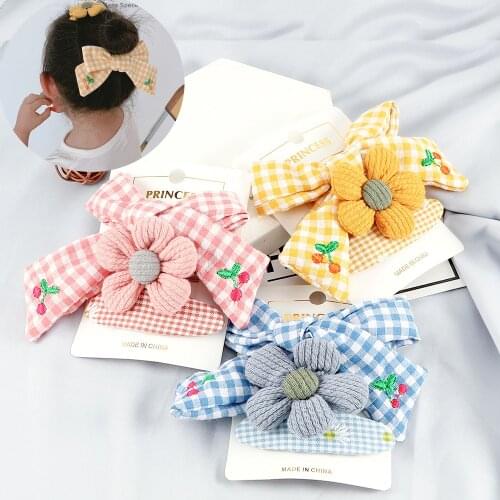 2-3Pcs/Set Cute Bows Flower Hair Clips Children Baby Plaid Fabric Hairpins Kids Sweet Hair Accessories Headdress Women Headwear