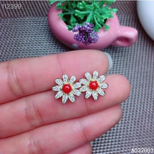 KJJEAXCMY Fine Jewelry 925 sterling silver inlaid natural red coral female earrings Ear studs popular support detection