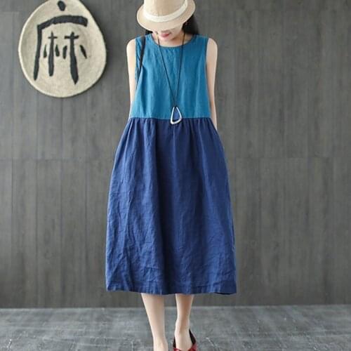 Vintage Dresses Summer 2019 Female Sundress Cotton Linen Patchwork Loose Dreeses For Women Harajuku Robe Vintage Femme AA4915