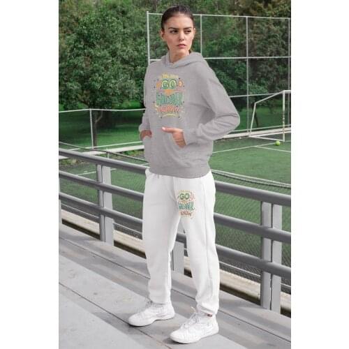 Angemiel Wear İf You Never Go Women 'S Tracksuit Set Gray Hooded Sweatshirt White Sweatpants