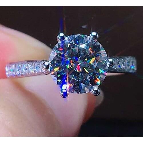 14K Au585 White Gold Women Wedding Party Engagement Ring 1 2 3 4 5 Carat Round Moissanite Diamond Ring Crown Trendy Classic Gift