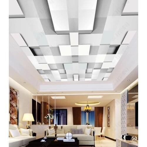 1808 3D White Glass Brick Printing stretch ceiling film for workshop ceiling decoration