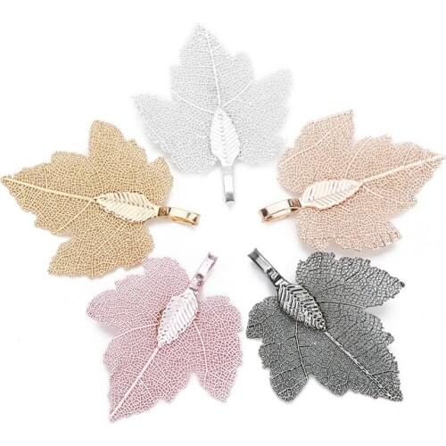 2Pcs/lot 27*35mm Gold Silver Color Filigree Maple Leaf Pendant Charms For Bracelet Necklace Diy Jewelry Making F7872
