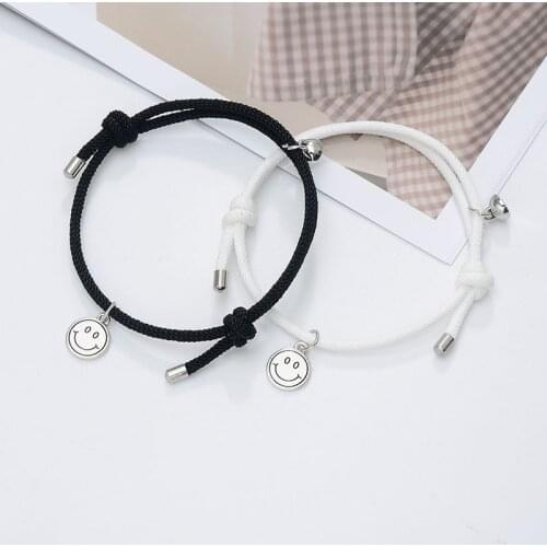 2pcs Magnet Attracting Smiley Couple Bracelet for Women Men Adjustable Handmade Rope Friendship Charm Bracelets Birthday Gift