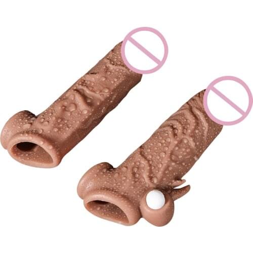 2 Types Penis Enlargement Condom Vibrative Penis Sleeve Extender Sex Products For Men Silicone Penis Extension Delay Ejaculation