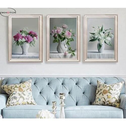 Unframed 3 Pieces/Set Traditional Chinese Realistic Paintings Home Decor Canvas Prints Pictures Modular Wall Art Posters