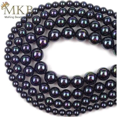 6/8/10/12mm Black Rainbow Shell Pearl Natural Stone Beads For Jewelry Making Handmade Bracelets Spacer Beads Diy Jewellery 15"