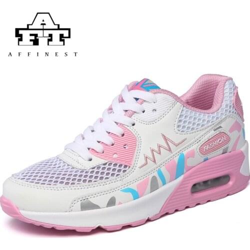 AFFINEST Popular Casual Shoes For Women Breathable Ladies Shoes Air Cushion Flats Cheap Pink White Femal Leisure Shoes