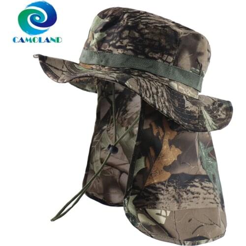 CAMOLAND Military Boonie Hats With Neck Flap Mens Women Camouflage Bucket Hat Outdoor Fishing Hiking UPF 50+ Sun Hats