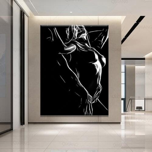 Black and White Nude Couple Canvas Painting Sexy Body Women Man Wall Art Poster Print Wall Picture for Room Home Decor Cuadros