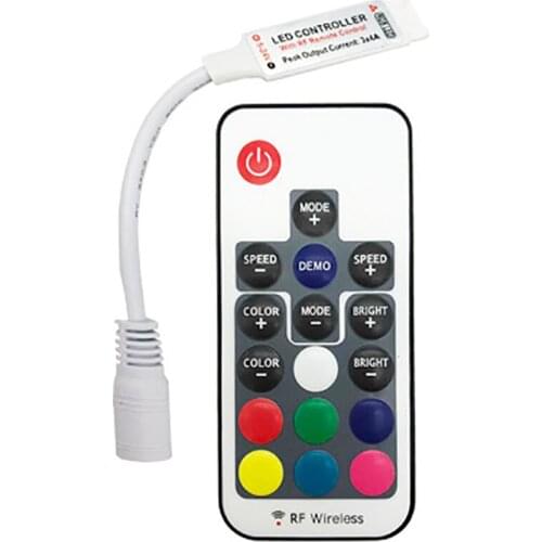 RF17 key colorful controller Mini RGB 5050 3528 luminaire 5-24v 4PIN 433MHz wireless regulator 19-type dynamic mode output 3-way