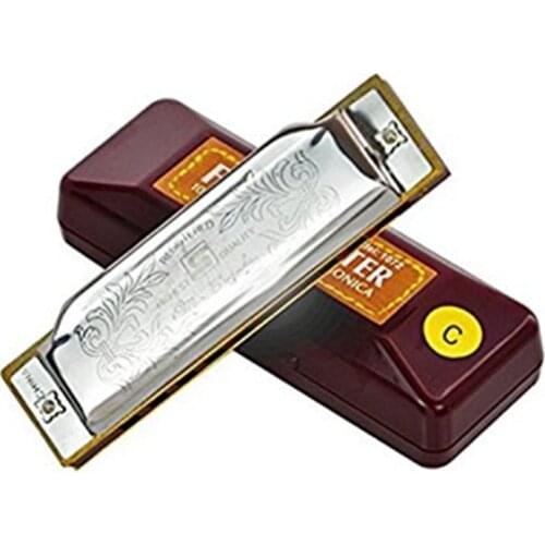 Suzuki Harmonica Folk master Standard 10-Hole Diatonic Harmonica Key of C Blues Harp mouth organ 1702 sliver color with case