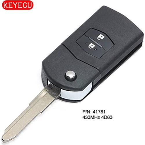 Keyecu Upgraded Flip Remote Car Key Fob 433MHz 4D63 2 Button for Mazda 3 BK Series 2006-2009, BT50 2006 Visteon 41781