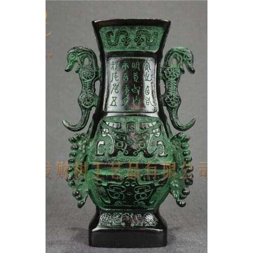 Chinese folk sculpture bronzes,Shuanglong Zun,Ornament 19 cm high family ornaments