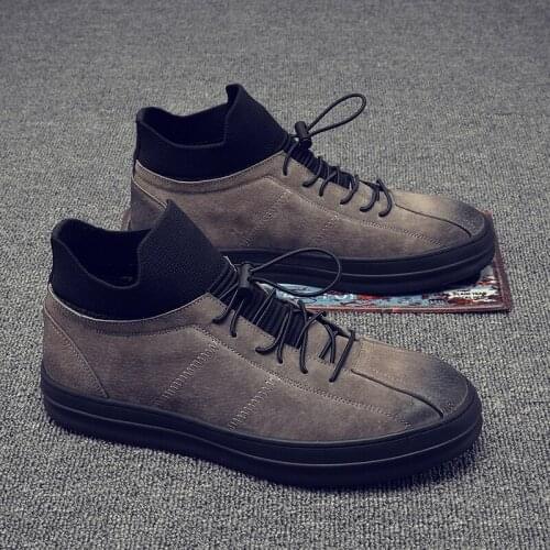 Trend Retro Casual Shoes Men Breathable Sneakers Leather Flat Shoes Men Vulcanize Shoes Outdoor High Quality Footwear O6-19