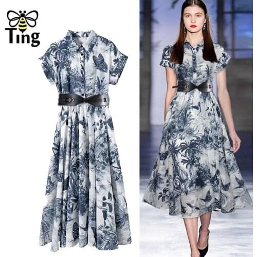 Tingfly Summer Women Casual Runway Dress Vintage Elegant Printing Street Chic A Line Dresses Frocks For Lady Elbise Traf Brand