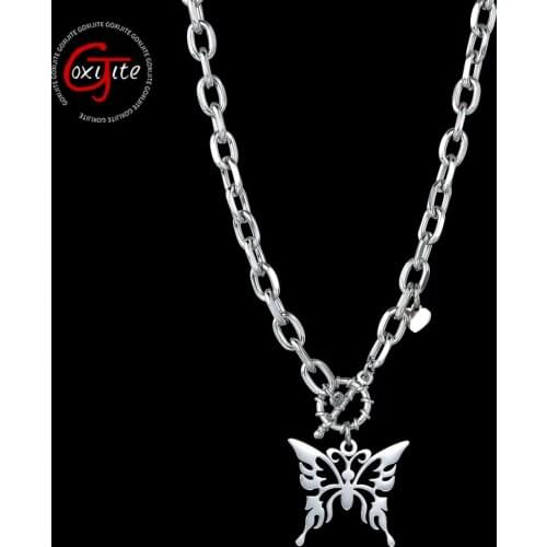 Goxijite Hot Sale Elegant Womens Necklace Stainless Steel OT Buckle Hollow Butterfly Necklaces Birthday Party Gift
