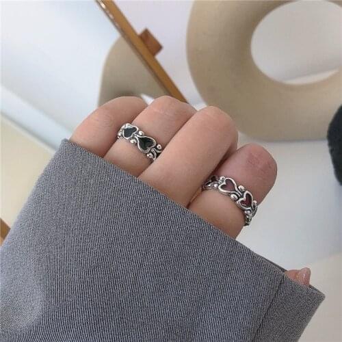 Metal Punk Style Restoring Ancient Ways Is Red And Black Heart Chain Ring ring ring Women Wedding Jewelry Party Present