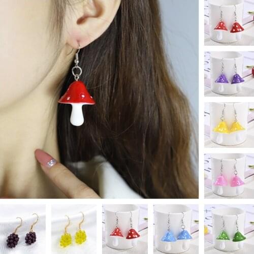 Cute Drop Earrings Plant Mushroom New Fruit Grape Resin Pendant EarringsPendant Diy Jewelry Accessories trendy Unusual Earrings