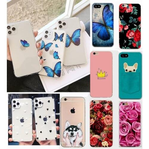 Floral Pattern Soft TPU Phone Back Case Cover For iPhone 8 Plus 7 Plus 6 6S XS 5 5S SE 10 X Clear Butterfly Flower Shell Capa