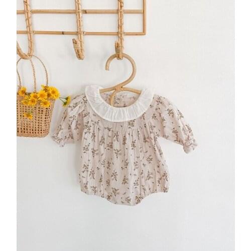 New Fashion Infant Rompers Flower Long Sleeve Newborn Baby Girls Wild Jumpsuit Clothes Cute Cotton Ruffle Toddler Onesie Outfits