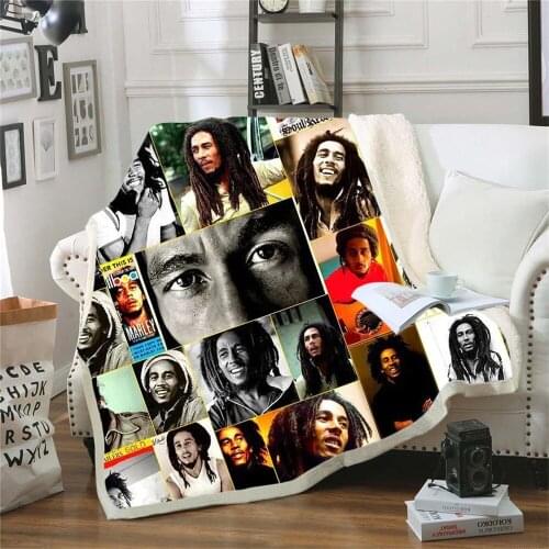 Reggae Singer Bob Marley Weed Funny Character Blanket 3D Print Sherpa Blanket on Bed Home Textiles Dreamlike Style 03