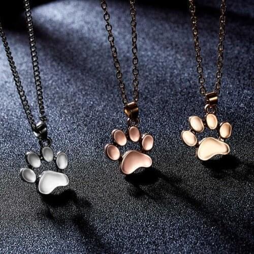 2021 Cute Cat Dog Paw Footprint Necklace Women Silver Color Chain Lovely Animal Foot Pendant Jewelry Kids Couple Party Gifts