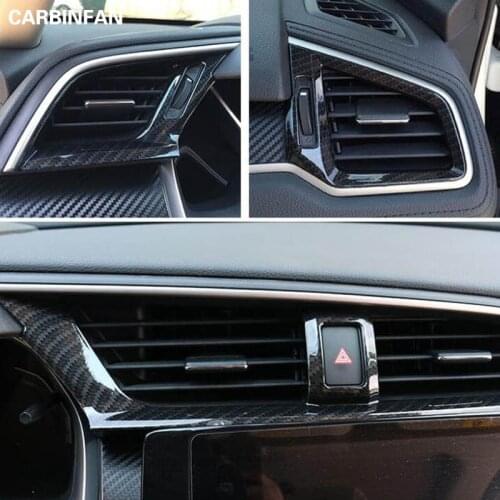 Carbon Fiber Dashboard Air Vent Cover Interior Caution Light Switch Trims For Honda Civic 10th Sedan Coupe Hatchback 2016 2017