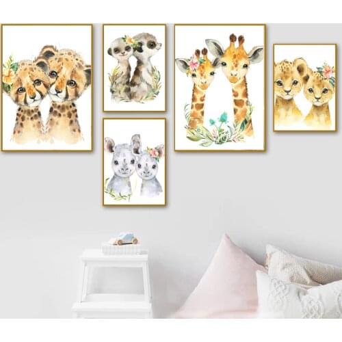 Cartoon Parent-child Animal Giraffe Decorative Baby Posters And Prints Wall Art Canvas Painting Wall Pictures Kids Room Décor
