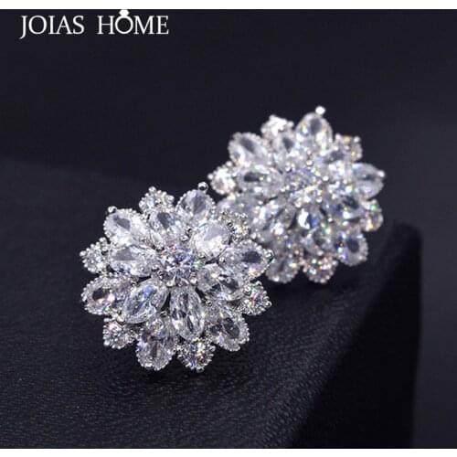 JoiasHome 925 Sterling Silver Earrings Korean Pure White with Diamond Flower Stud Earrings Classic Party Gift Wholesale