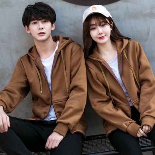 Zip up Women Korean Style hoodies For Girls Top Vintage Solid Long Sleeve Couple Hooded Sweatshirt Jacket Casual Coats spring