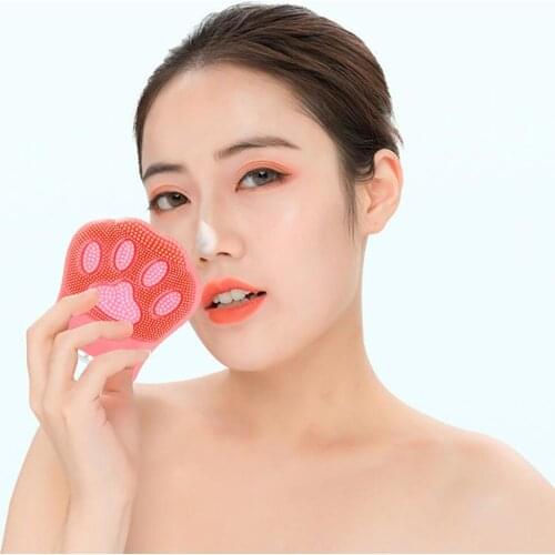 Mini Ultrasonic Facial Cleanser Brush Silicone Cat Claw Massage Instrument Waterproof Face Beauty Equipment for Skin Relaxation