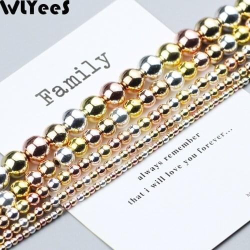 WLYeeS Natural Stone beads Silver Rose gold Hematite beads plating Round Loose beads for Jewelry Bracelet Makign DIY Accessories