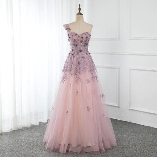 YQLNNE Sweet Light Purple Prom Dresses Long One Shoulder Embroidered Flowers Beaded Formal Evening Gown Party Dress