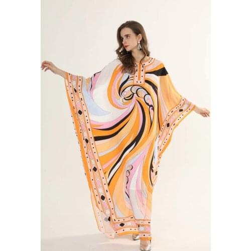 Womens summer dresses Fashion Designer Plus Size Long Dress Women Batwing Sleeve Printed Chiffon Loose Maxi Dress Beach dress