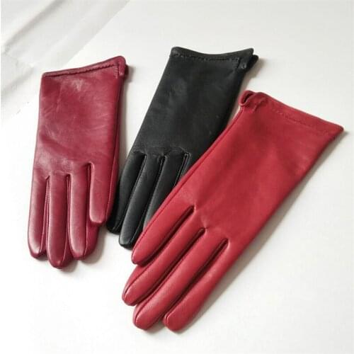 Womens Gloves Fashion Simple Autumn Winter Thermal Sheepskin Genuine Leather Ladies Gloves For Driving Touch Screen DZZP02