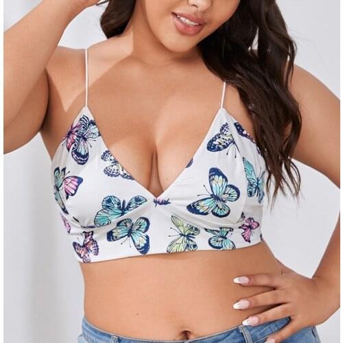 2021 Summer Women Tank Top Fashion Sexy Butterfly Print White Bra Comfortable Bralette Female Strap Wrapped Chest Shirt Top Bras
