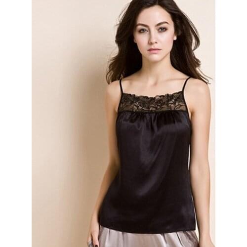 Womens 100% Silk Lace Spaghetti Strap Camisole Tank Top Vest Sleepwear L XL 2XL 3XL YM011