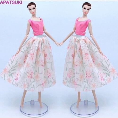 1Set Fashion Doll Clothes For Barbie Doll Pink Vest Top & Floral Skirt 1/6 BJD Dollhouse Dolls Accessories DIY Toys For Children