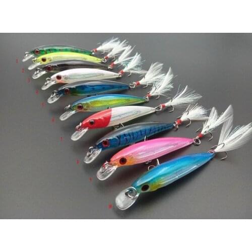 1pc With Feather Hooks Minnow Fishing Lure 8G/90mm Ocean Beach Fishing Hard Bait Wobbler Crankbait Artificial Jerkbait Tackle