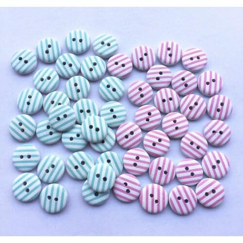 1000pcs 15mm Wood Buttons Stripes 2 Holes Round Sewing Button Embellishments Painted Crafts DIY Pink Light Blue