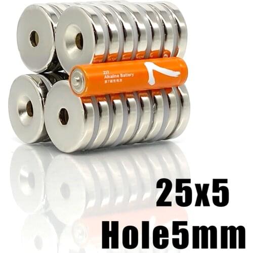 2/5/10PCS 25x5-5 Permanent NdFeB Strong Magnets 25*5 mm Hole 5mm Round Countersunk Neodymium Magnetic Magnet 25X5-5mm 25*5-5