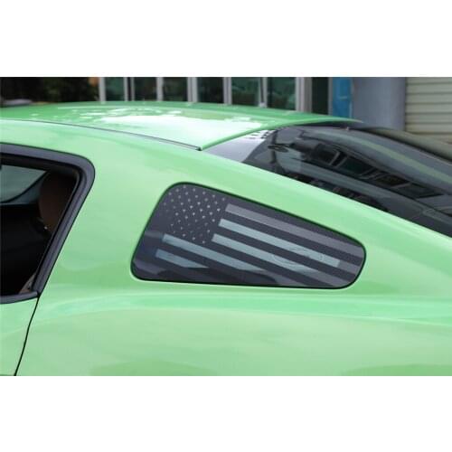 2PCS Car Rear Triangular Glass Protection Cover Trim Sticker for Ford Mustang 2008-2014 Black American Flag