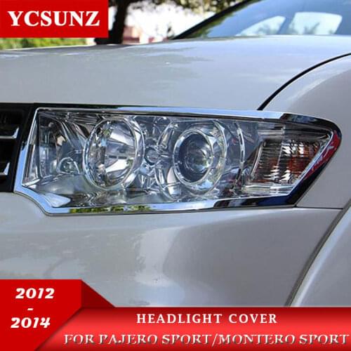 ABS chrome headlight cover For Mitsubishi Pajero Sport 2012 2013 2014 head lamp covers parts For montero sport 2014 front lights