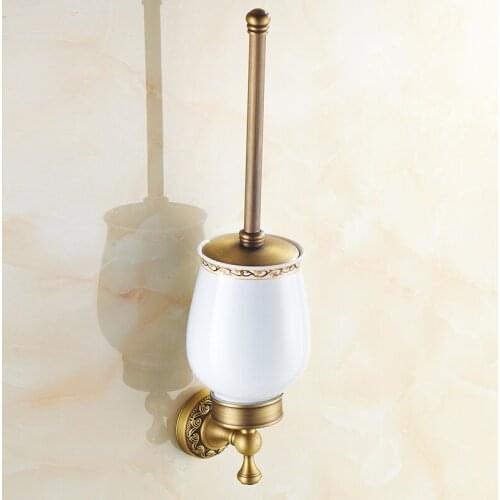 Antique Brass Toilet Brush Wall Mounted Bathroom Toilet WC Cleaning Brush Holder Set Bathroom Accessories KD932